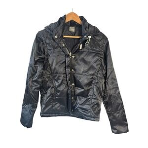 Nike Women's Black Hooded Puffer Jacket Medium Lightweight Removable Arms Warm